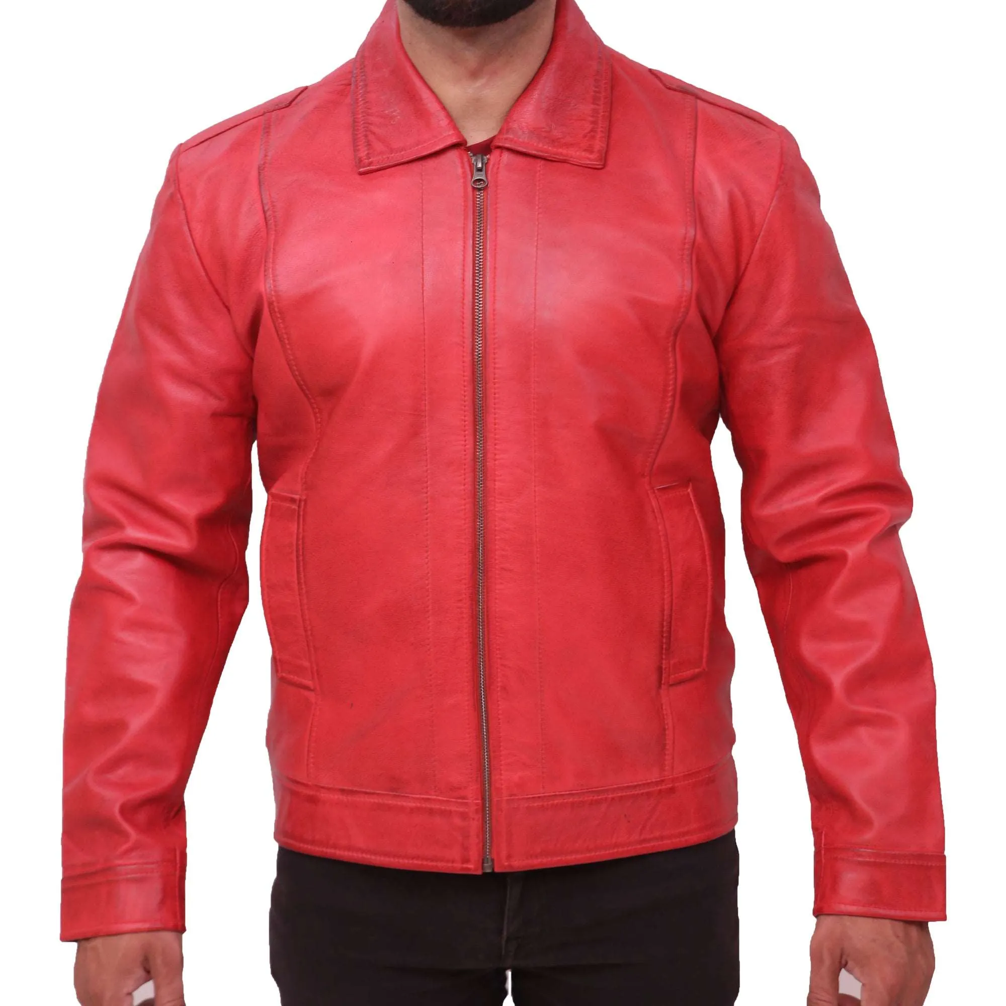 Men's Vintage Distressed Red Leather Jacket