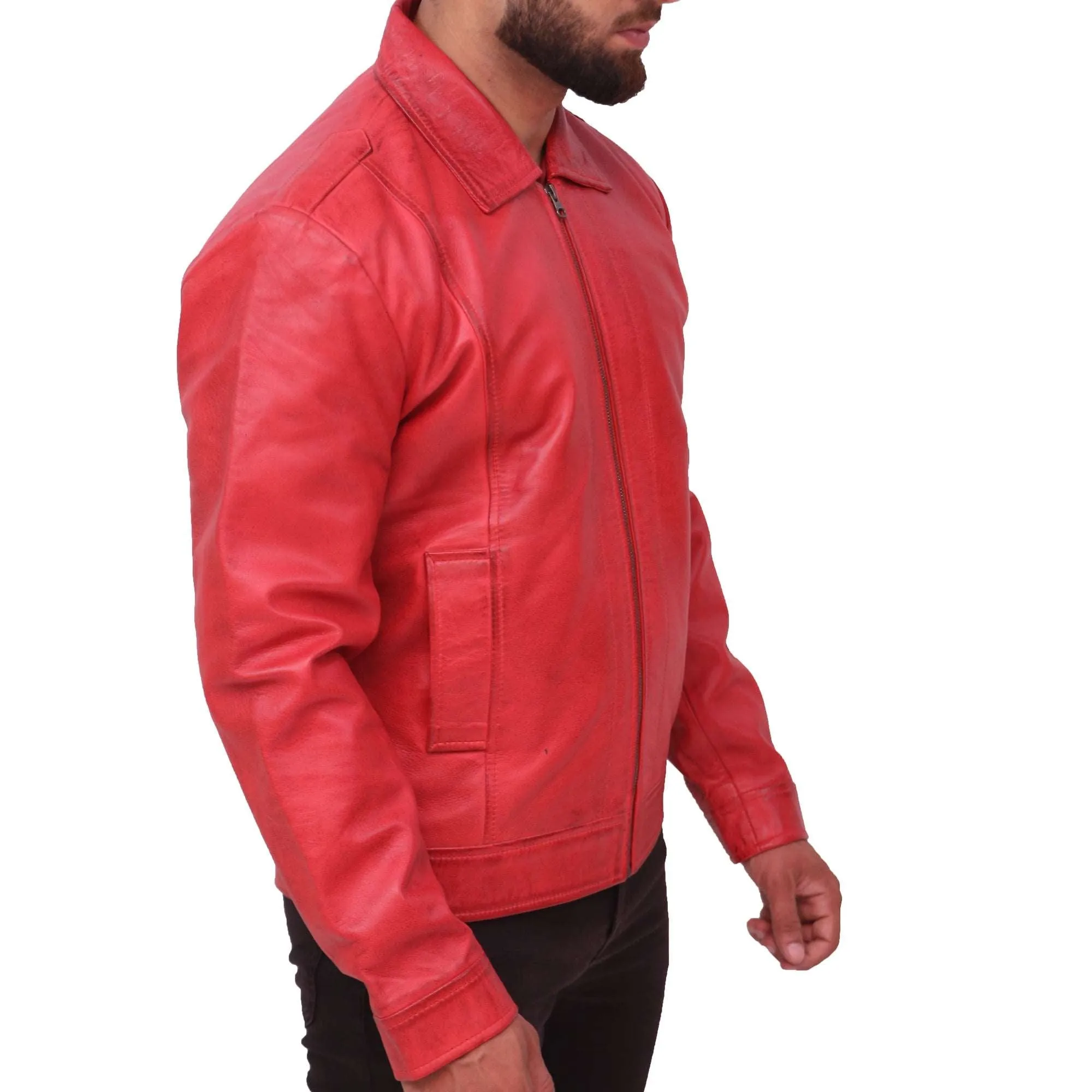 Men's Vintage Distressed Red Leather Jacket