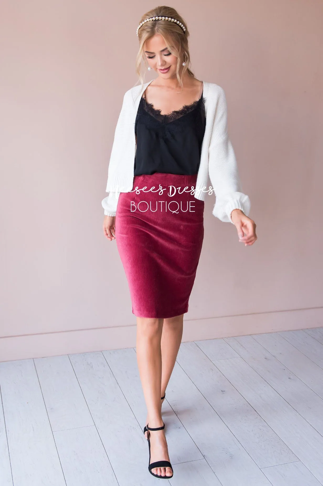 Morning Meeting Corduroy Pencil Skirt