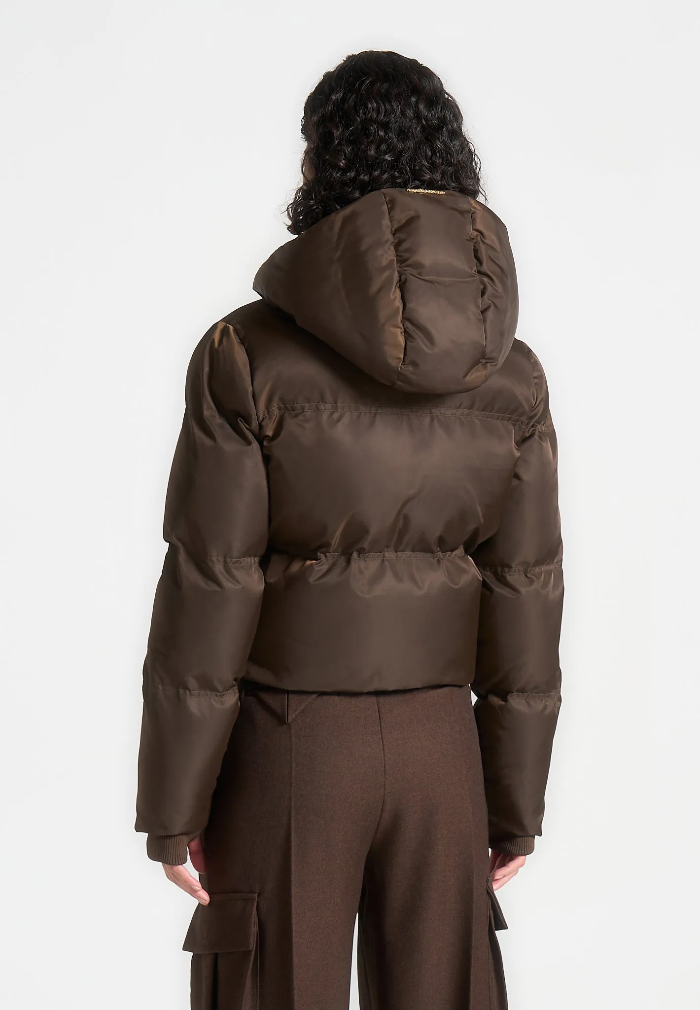 Nylon Eiffel Cropped Puffer Jacket - Brown