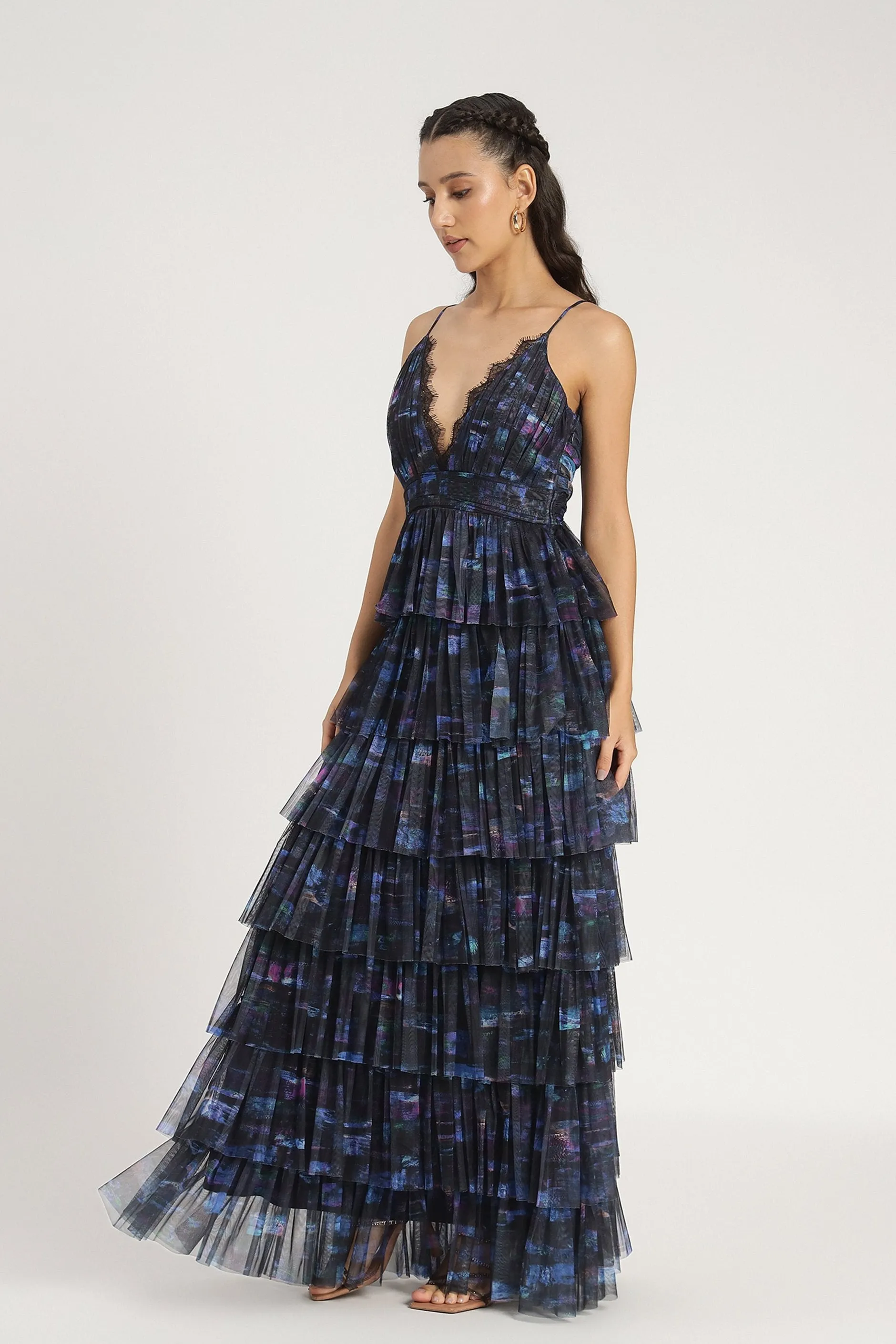 Oakley Maxi Dress in Blue Print