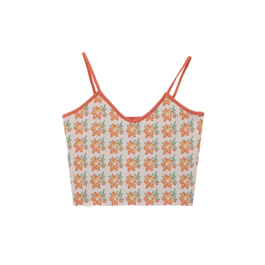 Orange Flower Knit Tank