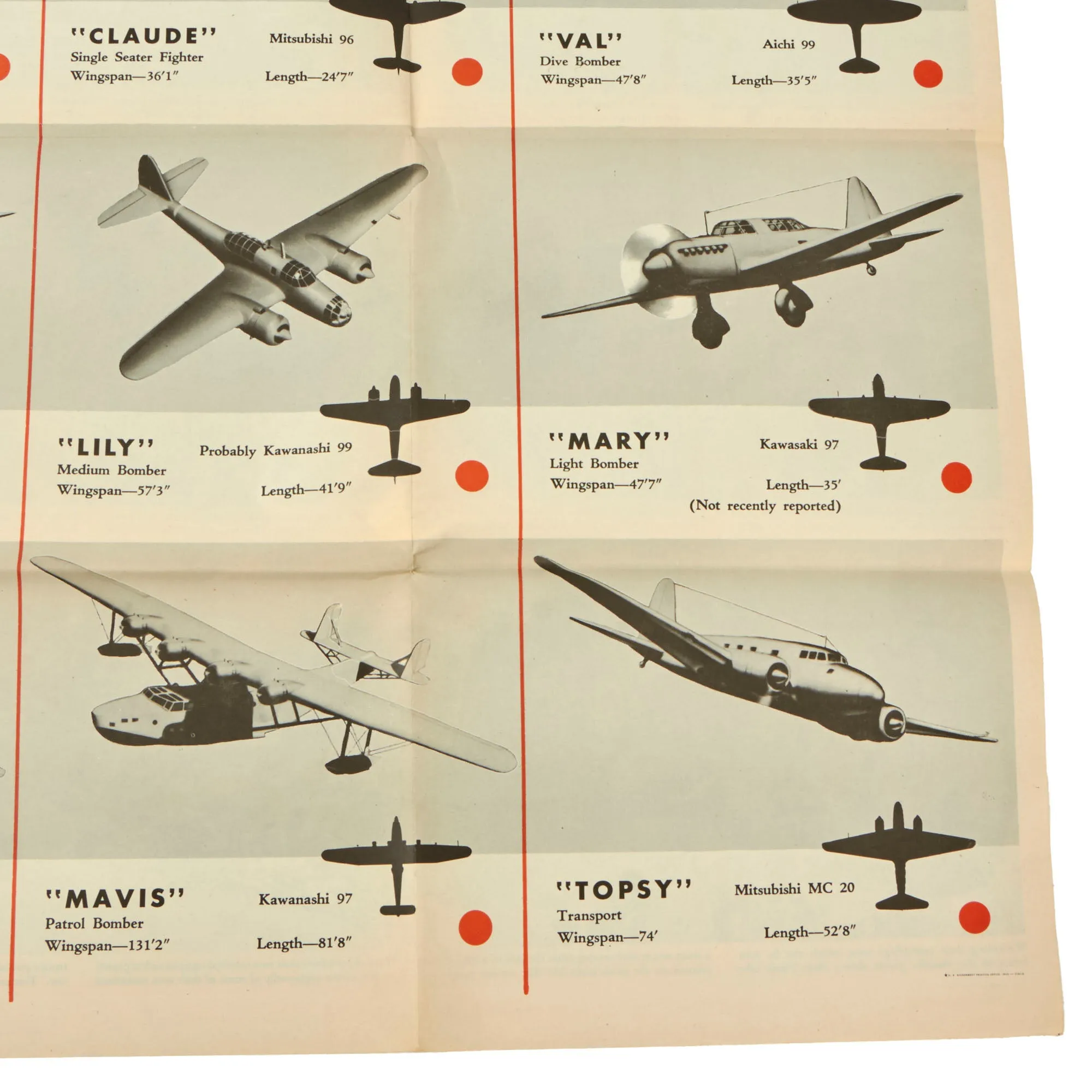 Original U.S. WWII National Security Newsmap Poster Jap Aircraft Identification - News Map 23 ½” x 17 ½”