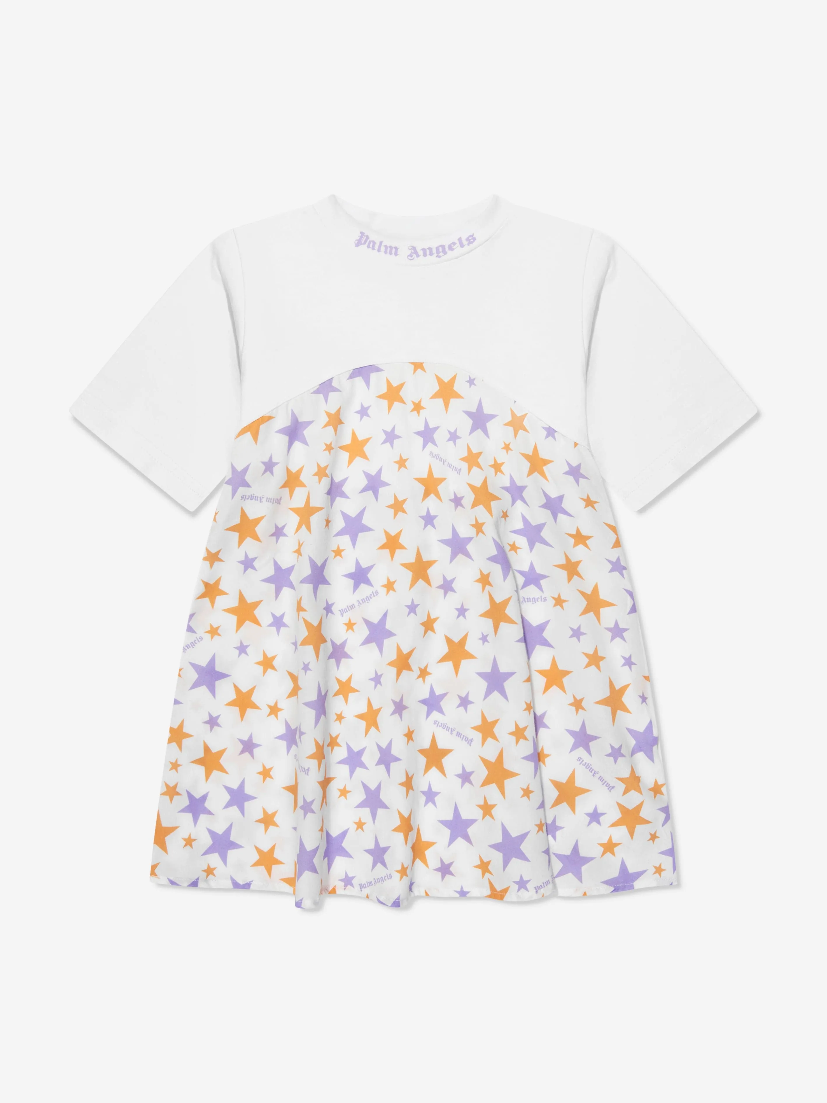 Palm Angels Girls AOP PA Stars T-Shirt Dress in White