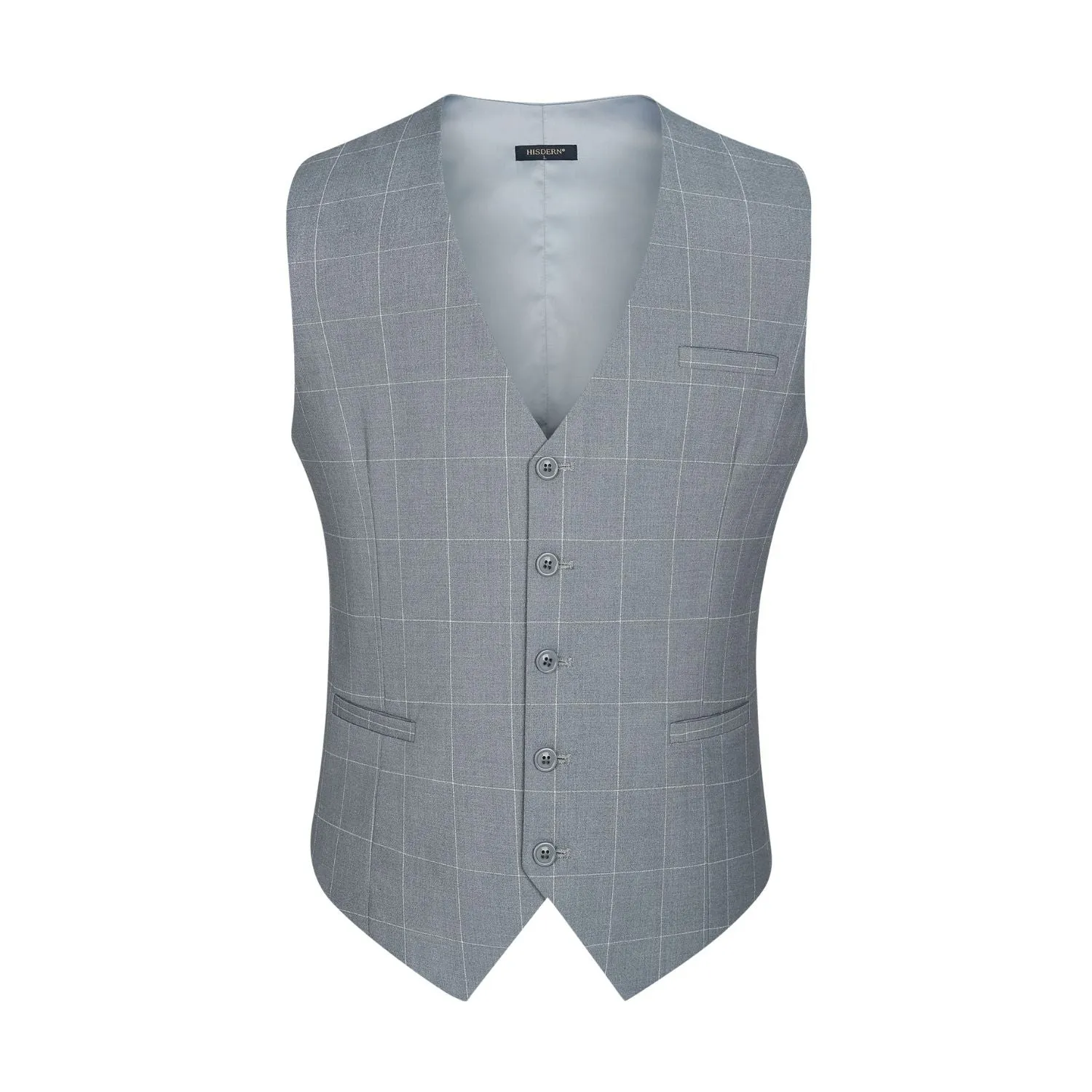 Plaid Slim Suit Vest - A-GREY LIGHT