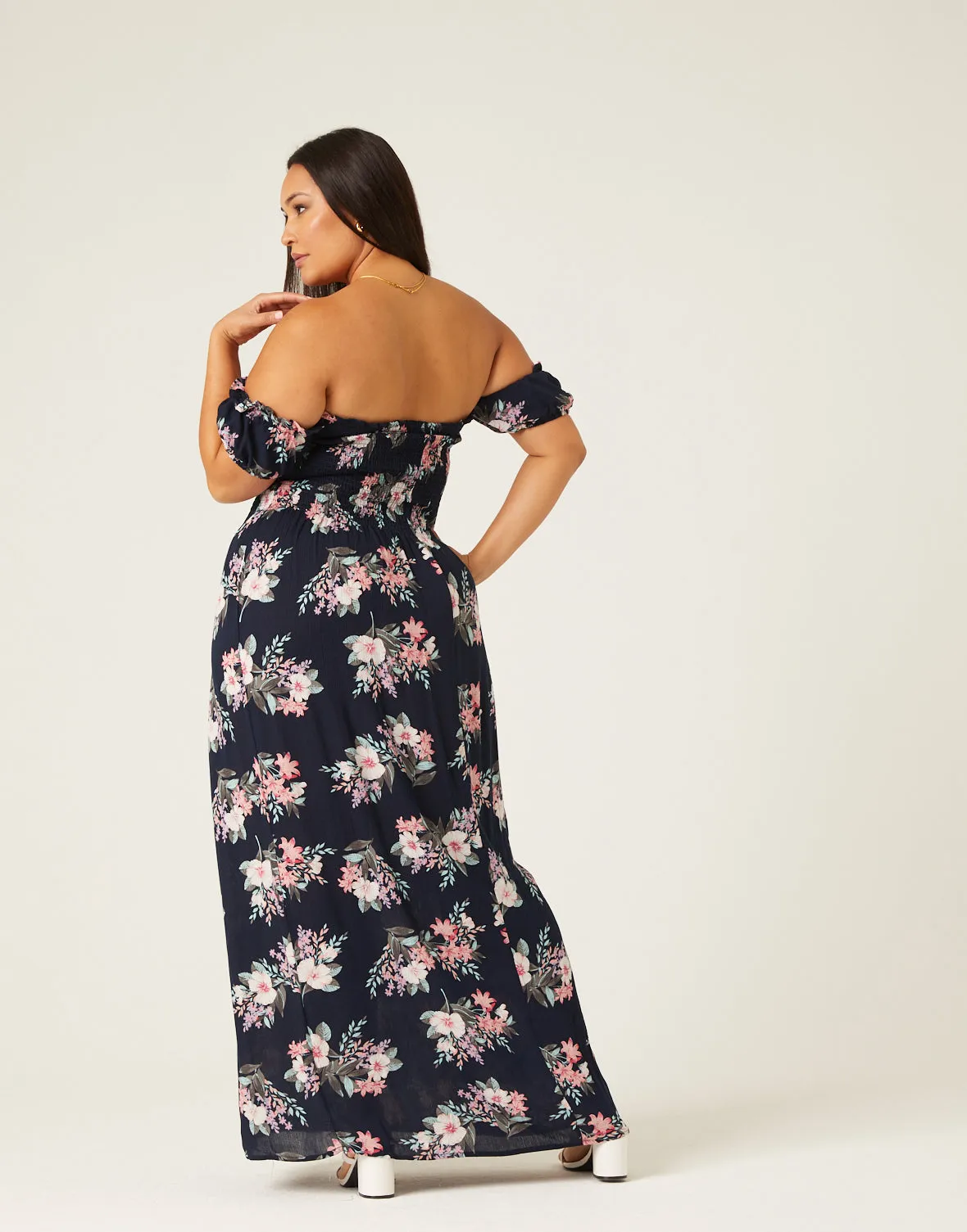 Plus Size Off Shoulder Floral Maxi Dress