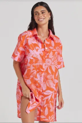 POOLSIDE PARADISO Mo'orea Shirt Dress - Watermelon