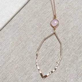 Romantic Soft Gold Pink Gem Geometric Pendant Necklace