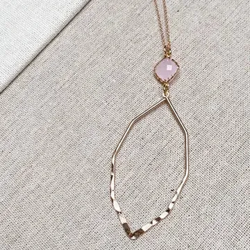 Romantic Soft Gold Pink Gem Geometric Pendant Necklace