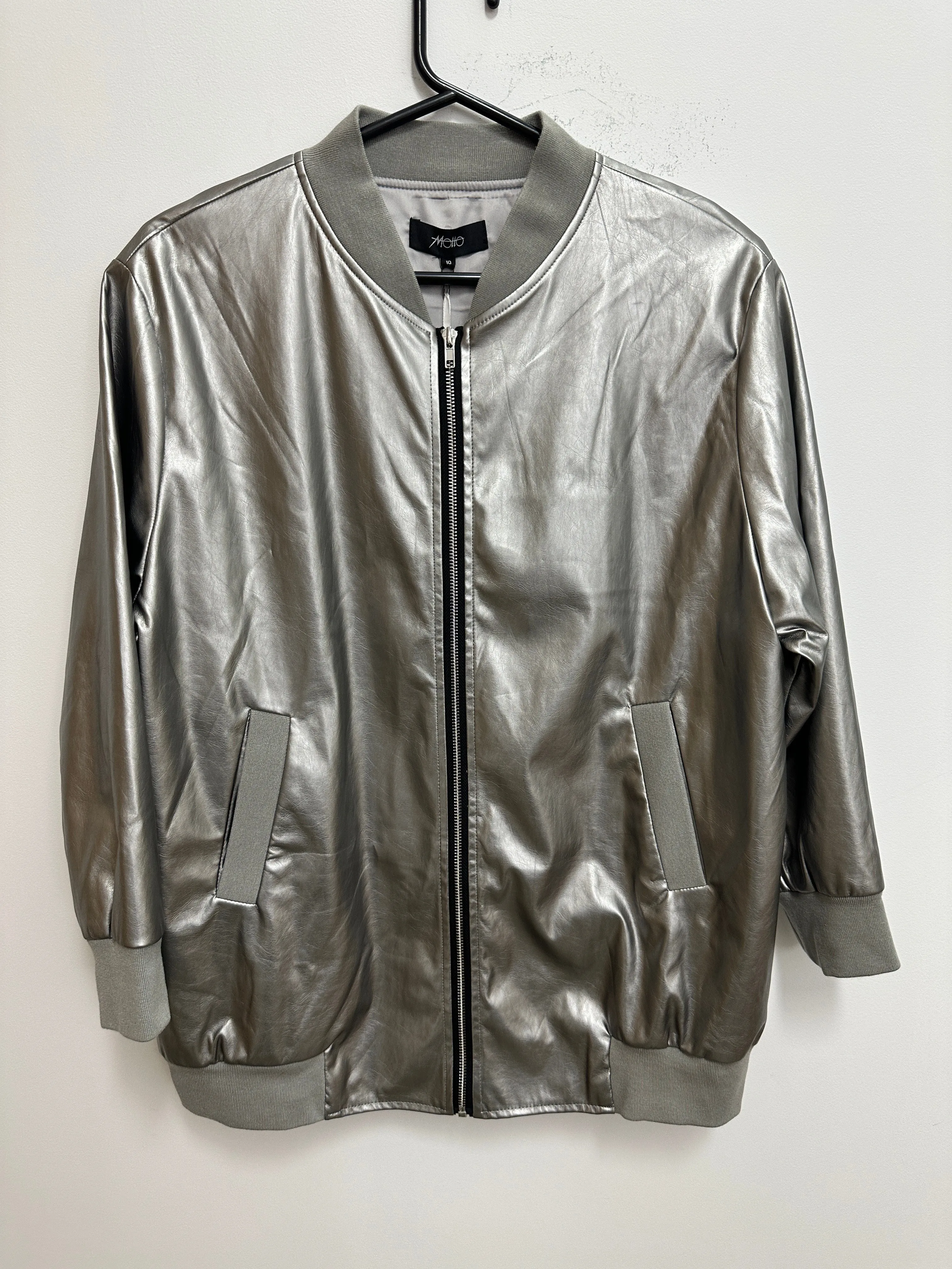 Silver Vegan Leather Bomber Jacket