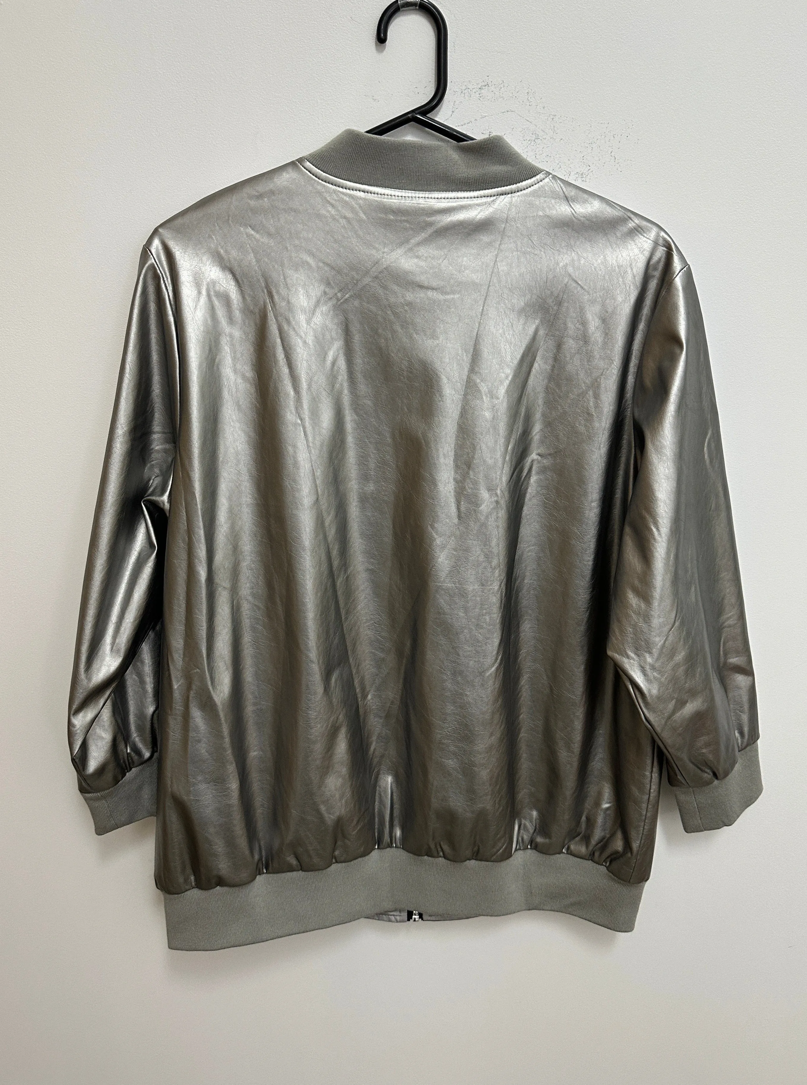 Silver Vegan Leather Bomber Jacket