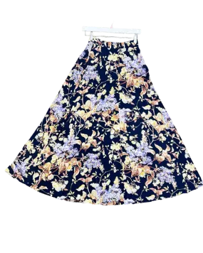 Size 0 (6) | Zimmermann Navy and Multicoloured Floral Silk Blend Maxi Skirt