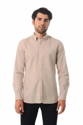 Slim Fit Long Sleeve Cotton Light Brown Casual Shirt