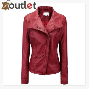 Style Plain School Leather Bomber Jacket For Women