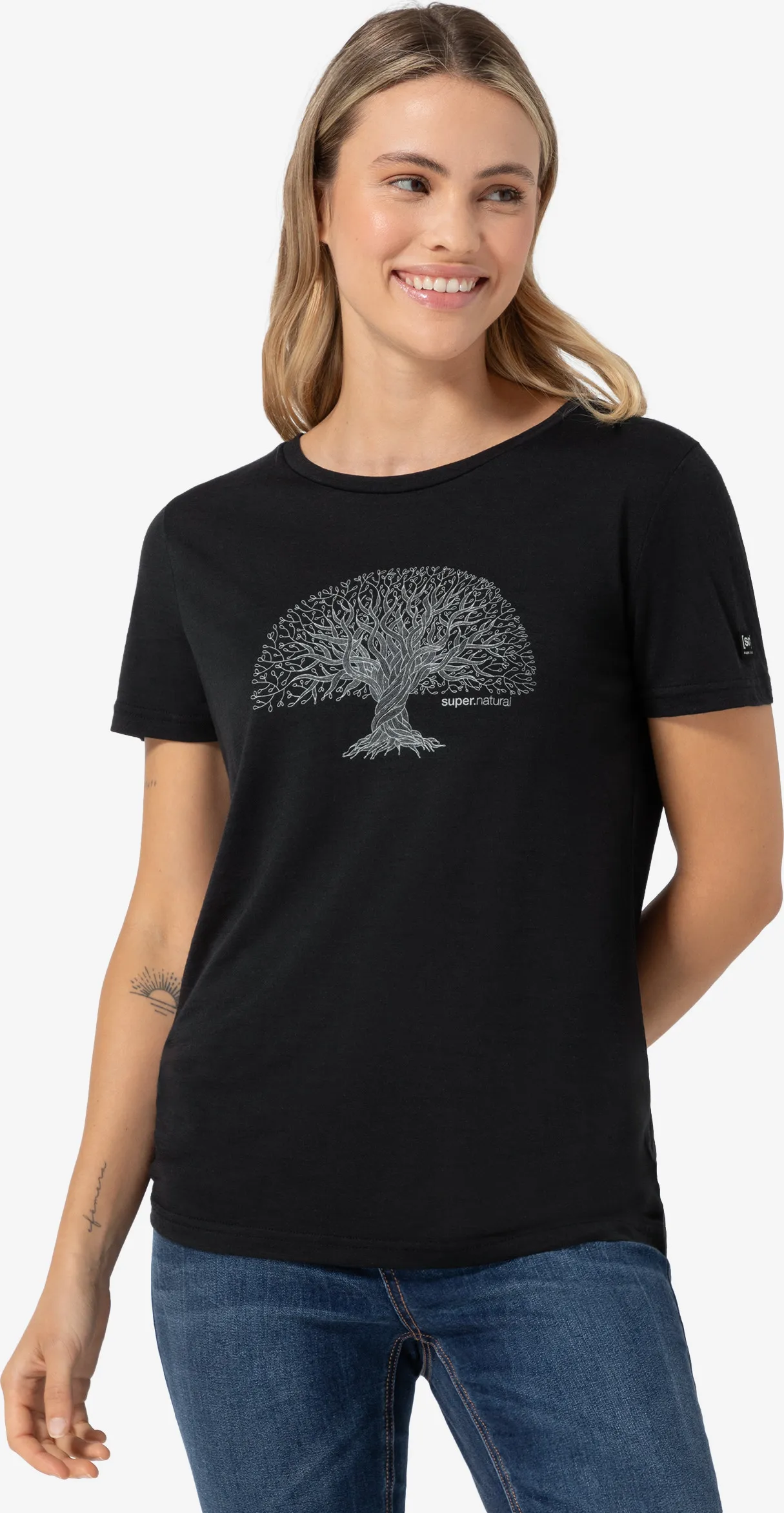 super.natural Women&#x27;s Tree Of Knowledge Tee Jet Black/feather Grey | Buy super.natural Women&#x27;s Tree Of Knowledge Tee Jet Black/feather Grey here | Outnorth