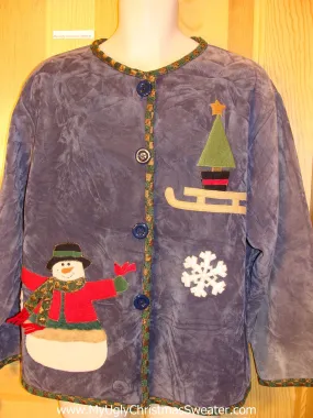 Ugly Christmas Sweater Velour Jacket Snowman