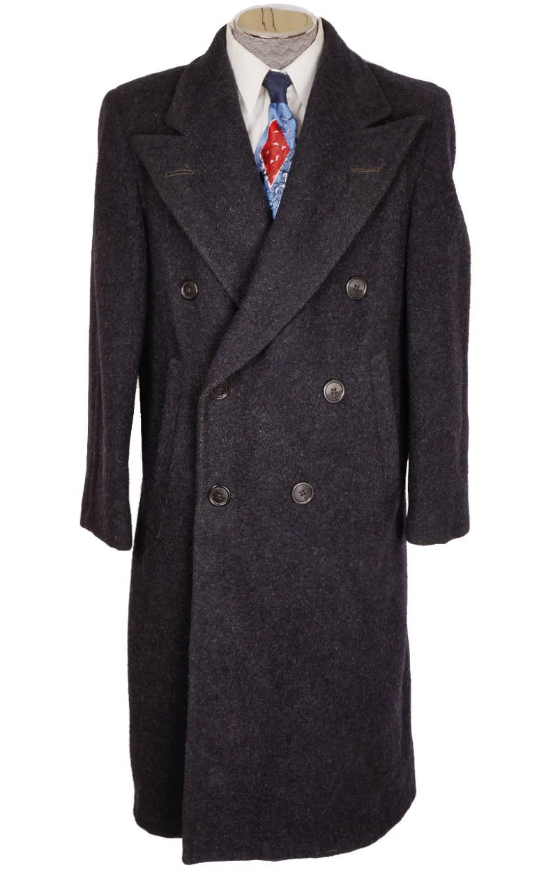 Vintage 1940s Mens Wool Coat Overcoat Midnight Blue Size M / L 1944 WWII