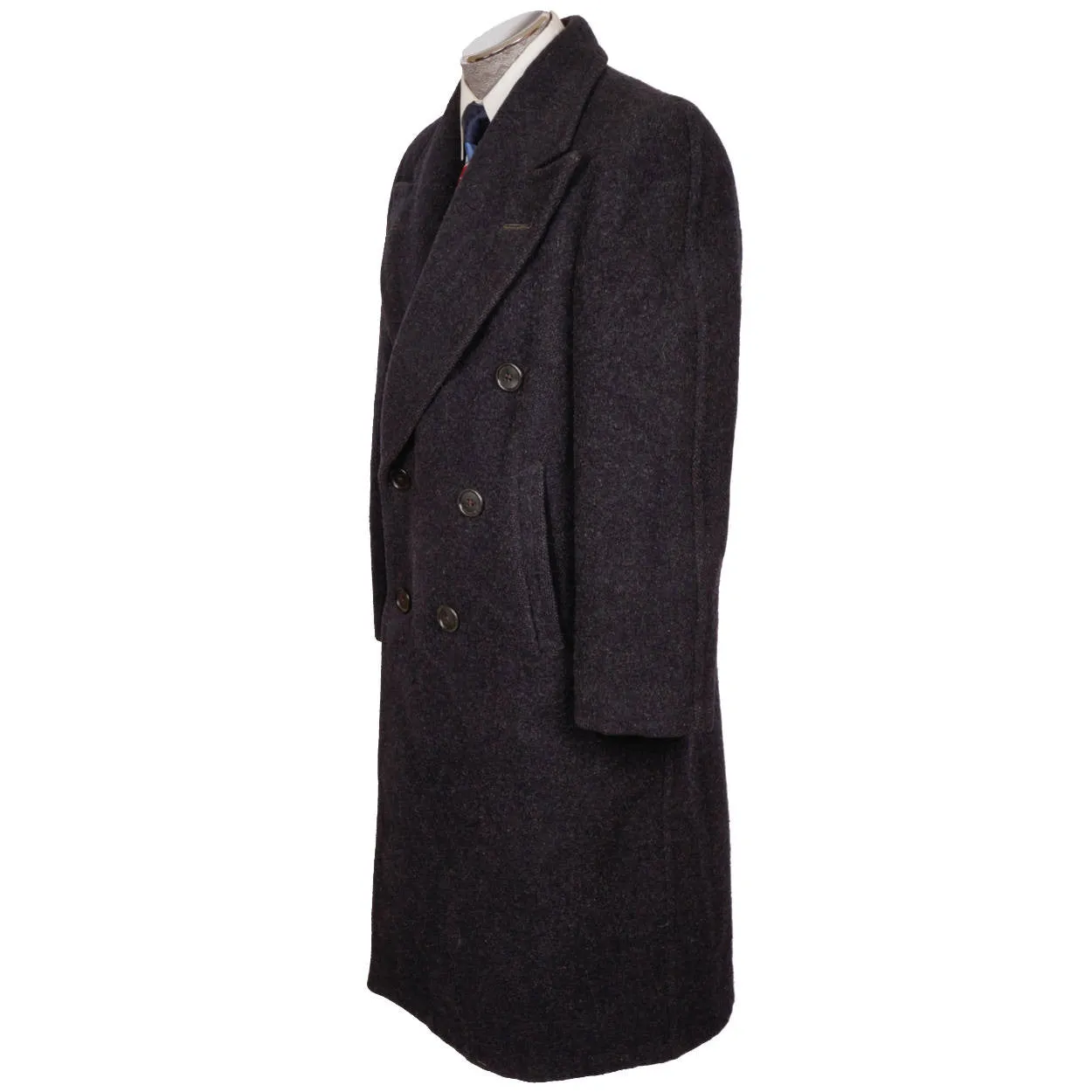 Vintage 1940s Mens Wool Coat Overcoat Midnight Blue Size M / L 1944 WWII