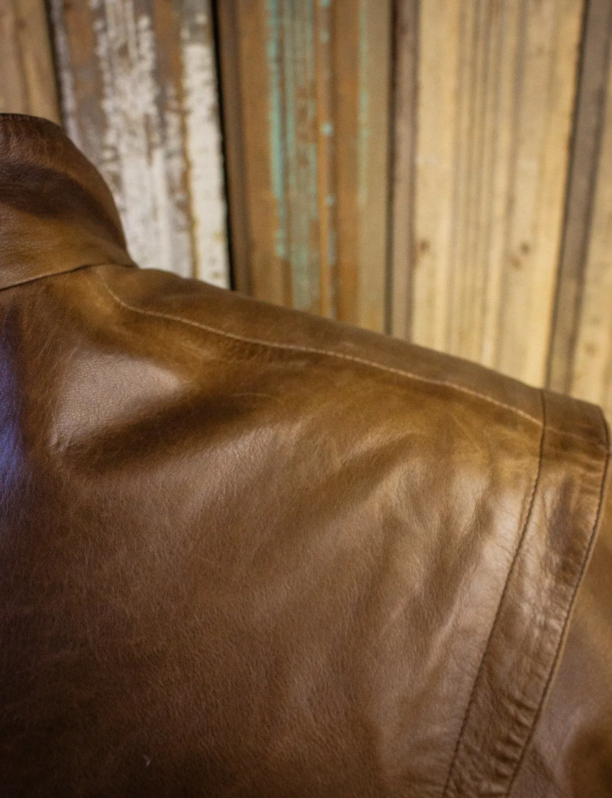 Vintage Brown Leather Jacket with Shoulder Flap 80s XL