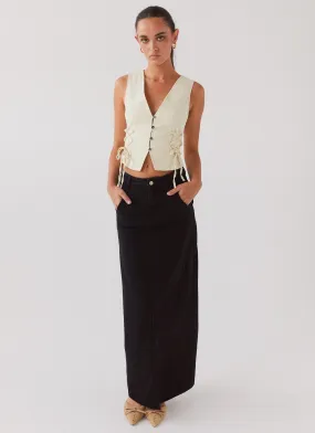 Walk This Way Denim Maxi Skirt - Black