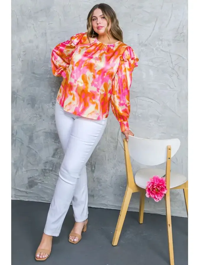 Watercolor Long Sleeve Blouse - Curve