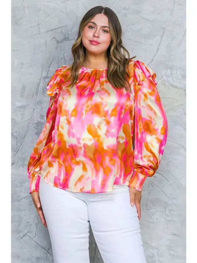 Watercolor Long Sleeve Blouse - Curve