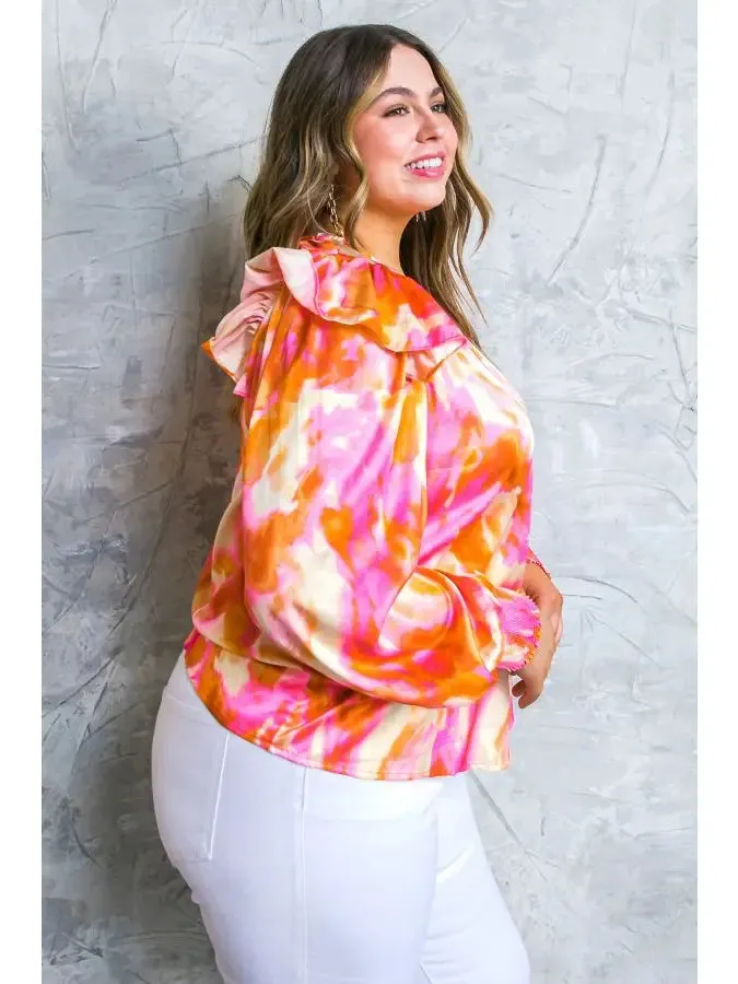 Watercolor Long Sleeve Blouse - Curve