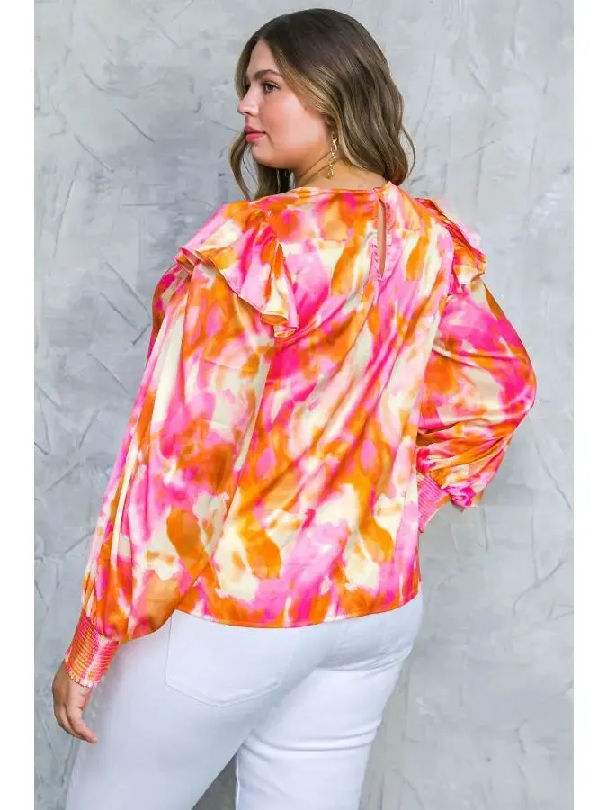 Watercolor Long Sleeve Blouse - Curve