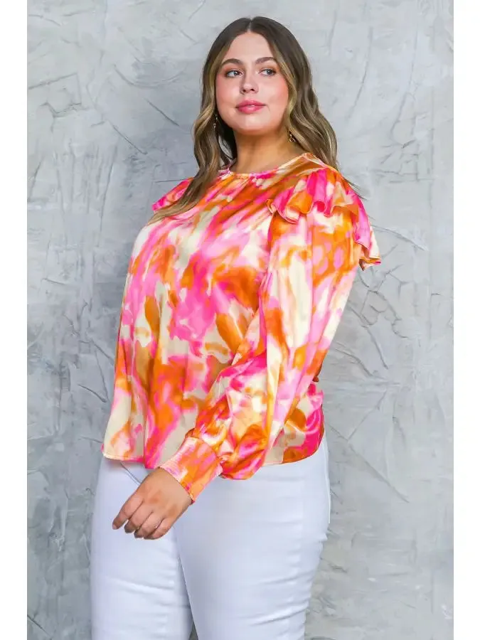 Watercolor Long Sleeve Blouse - Curve