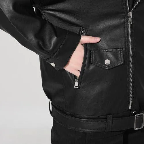 Wenkouban-Winter outfits Christmas Black Friday Black PU Leather Biker Jacket