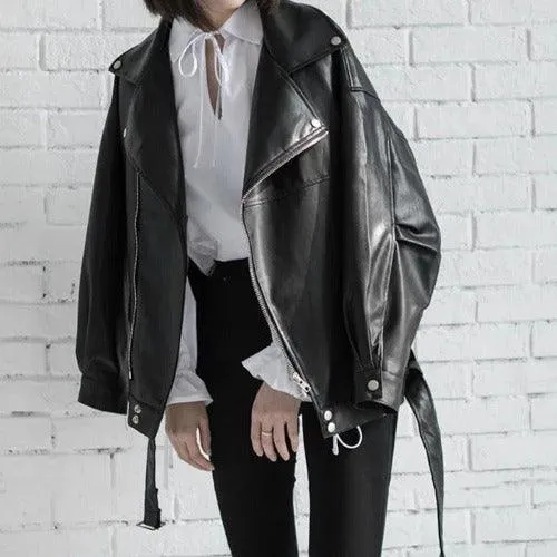 Wenkouban-Winter outfits Christmas Black Friday Black PU Leather Biker Jacket