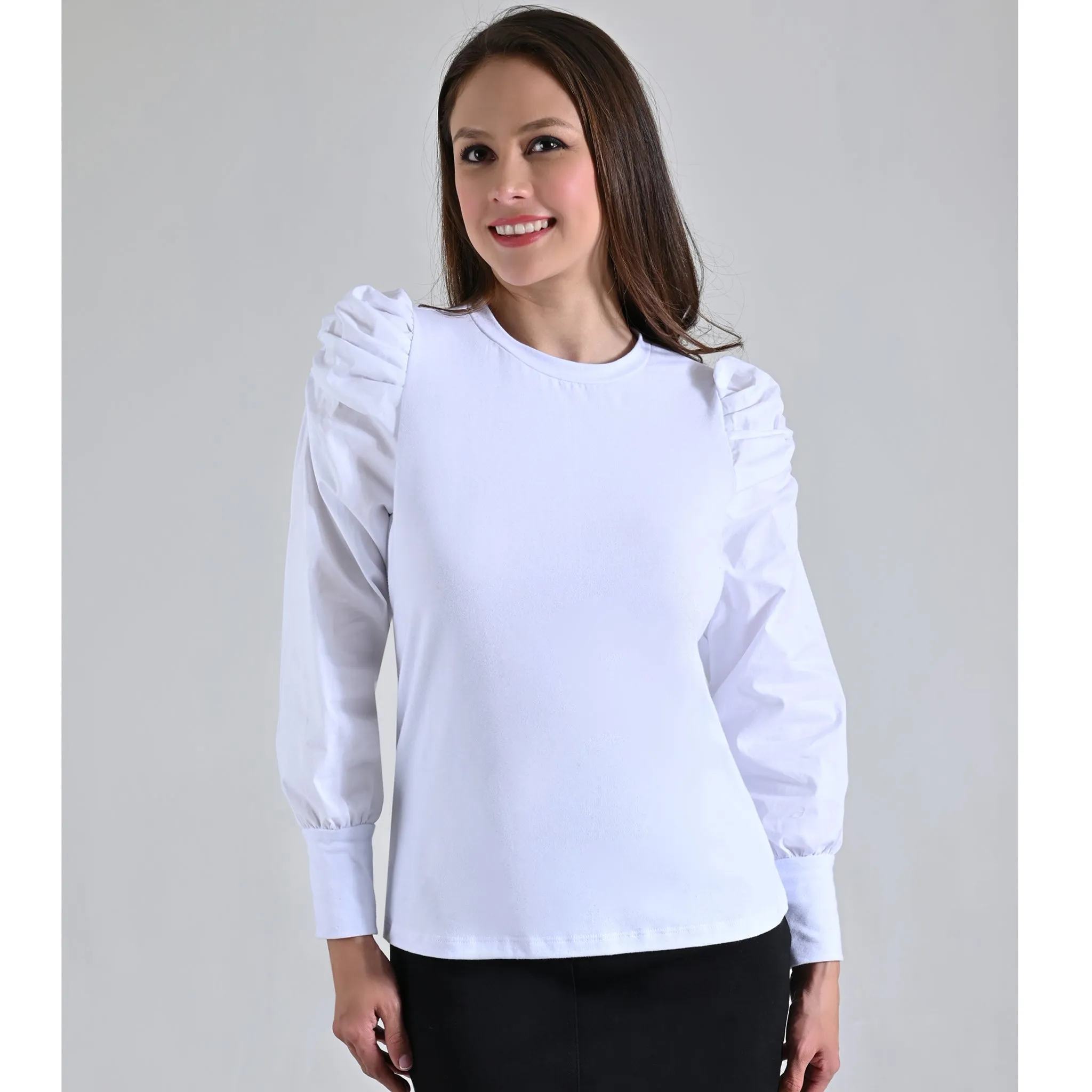 White Ruffle Shoulder Top by Roslyn