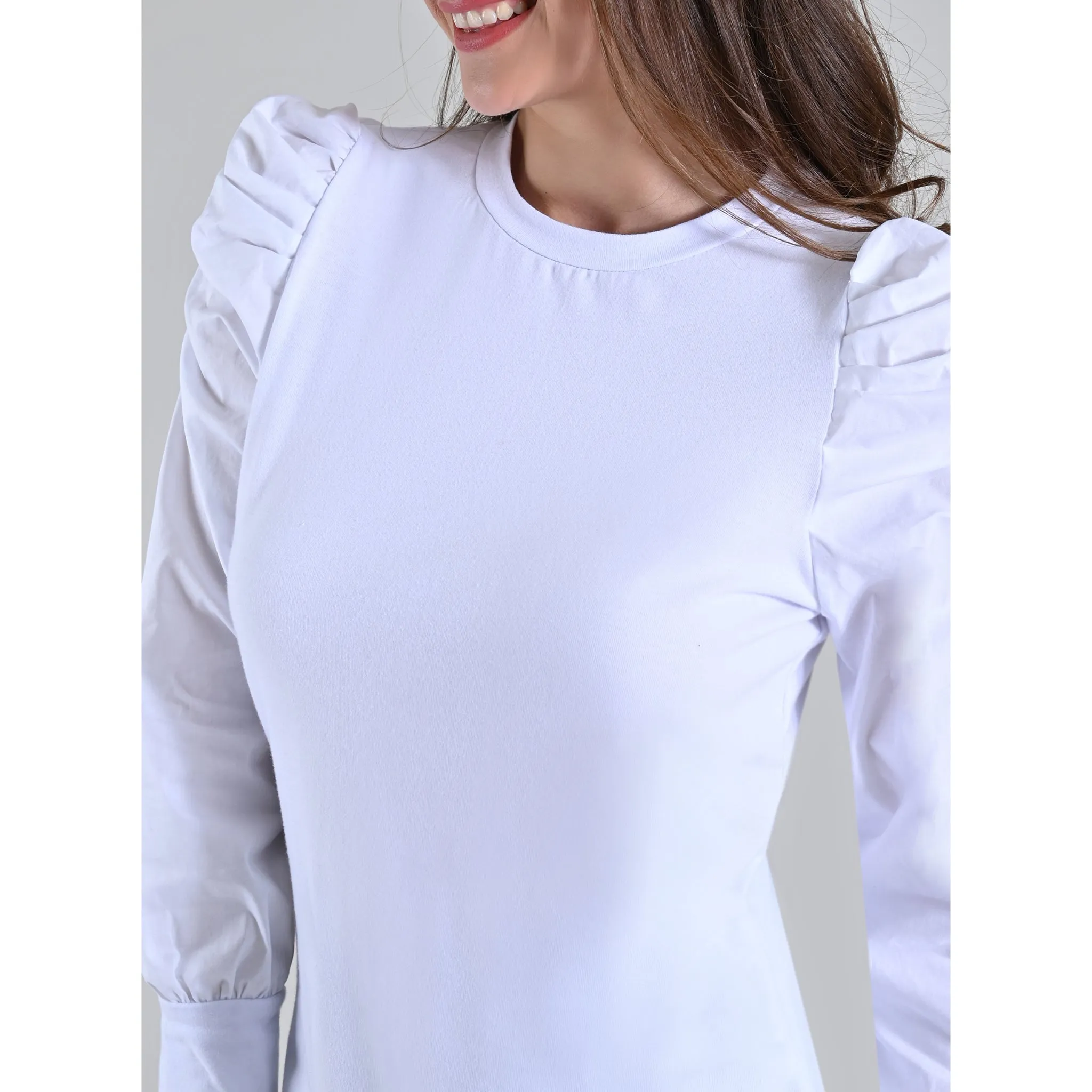 White Ruffle Shoulder Top by Roslyn