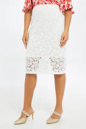 Women White Lace Pencil Skirt