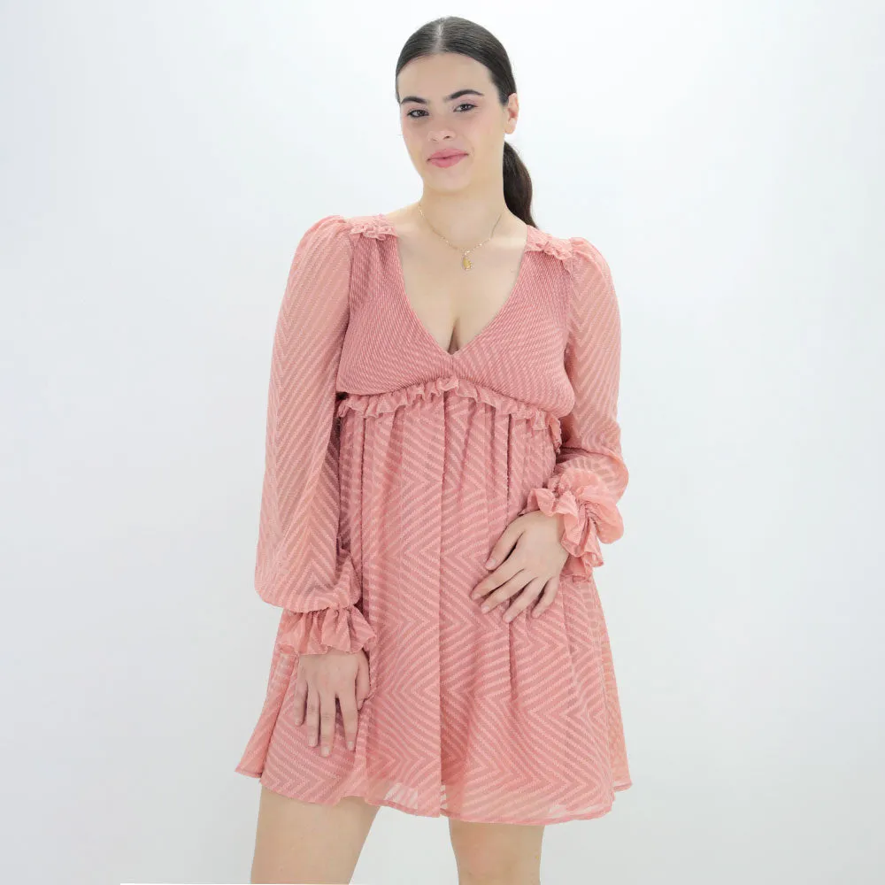 Women's Crochet Smocked Ruffle Dress,Pink