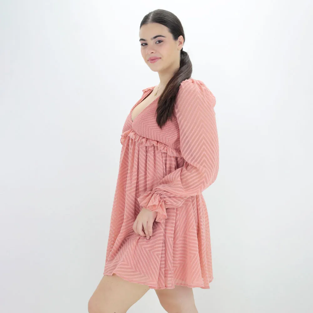 Women's Crochet Smocked Ruffle Dress,Pink