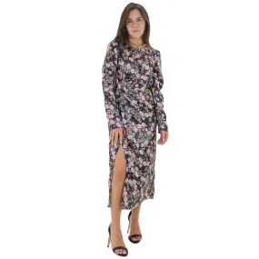 Women's Floral Satin Long Dress With Split,Multi