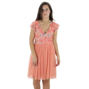 Women's Mesh Short Dress,Coral