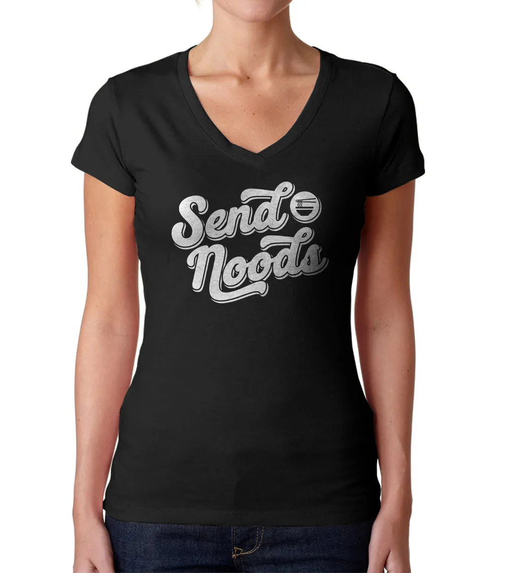 Women's Send Noods Vneck T-Shirt - Asian Food Pho Ramen