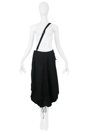 YOHJI YAMAMOTO BLACK DRAWSTRING SKIRT TROUSERS WITH SUSPENDERS