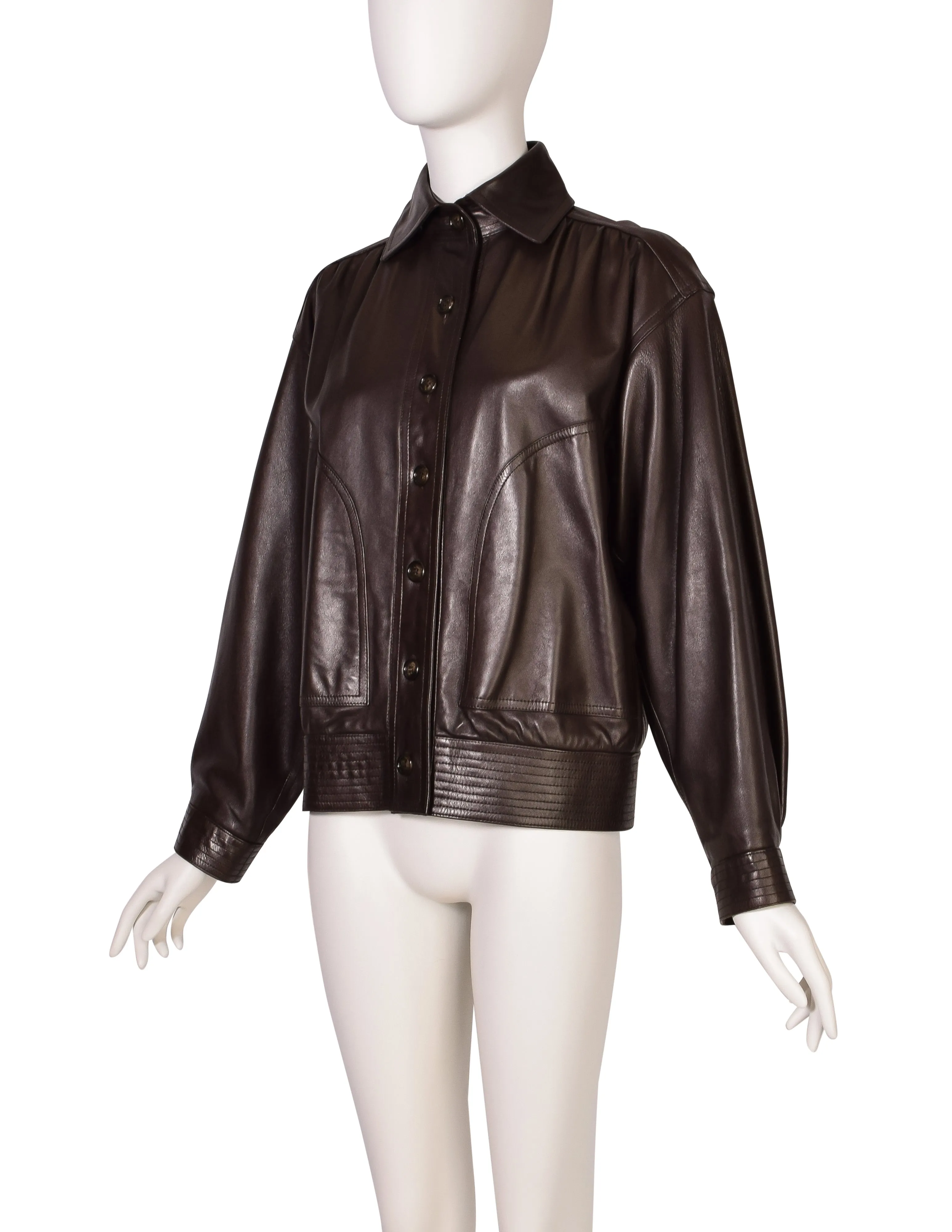 Yves Saint Laurent Vintage AW 1978 Chocolate Brown Lambskin Leather Bomber Style Jacket