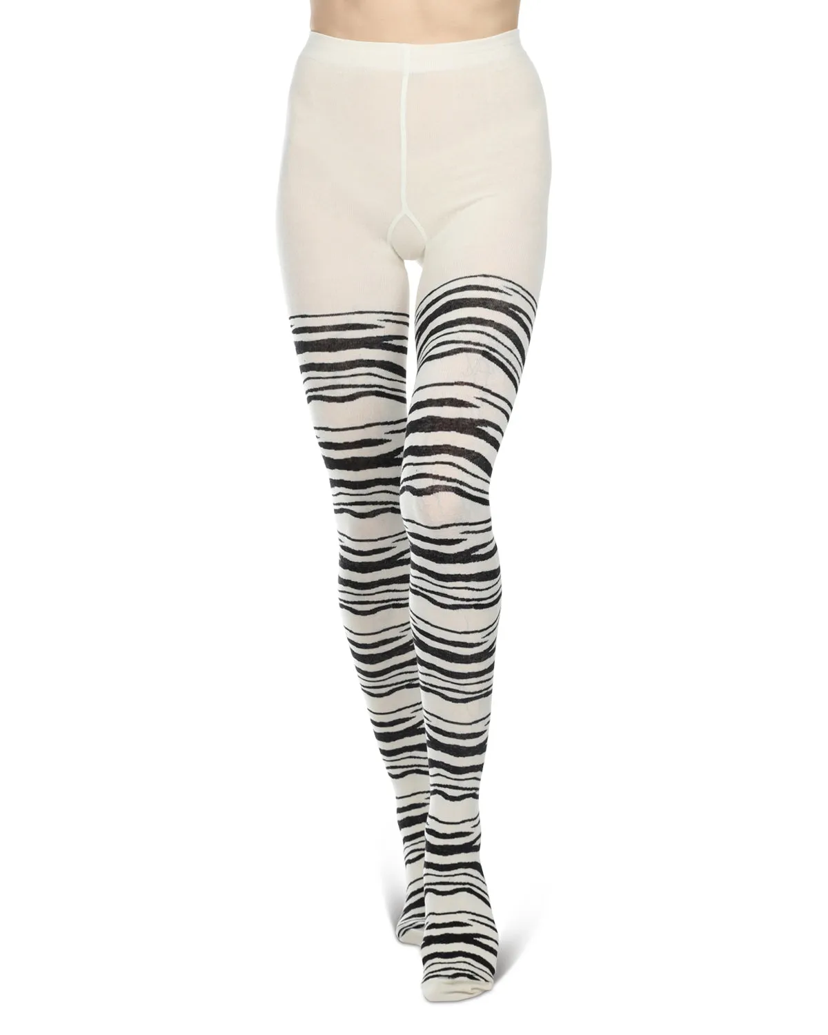 Zebra Stripe Cotton Blend Sweater Tights