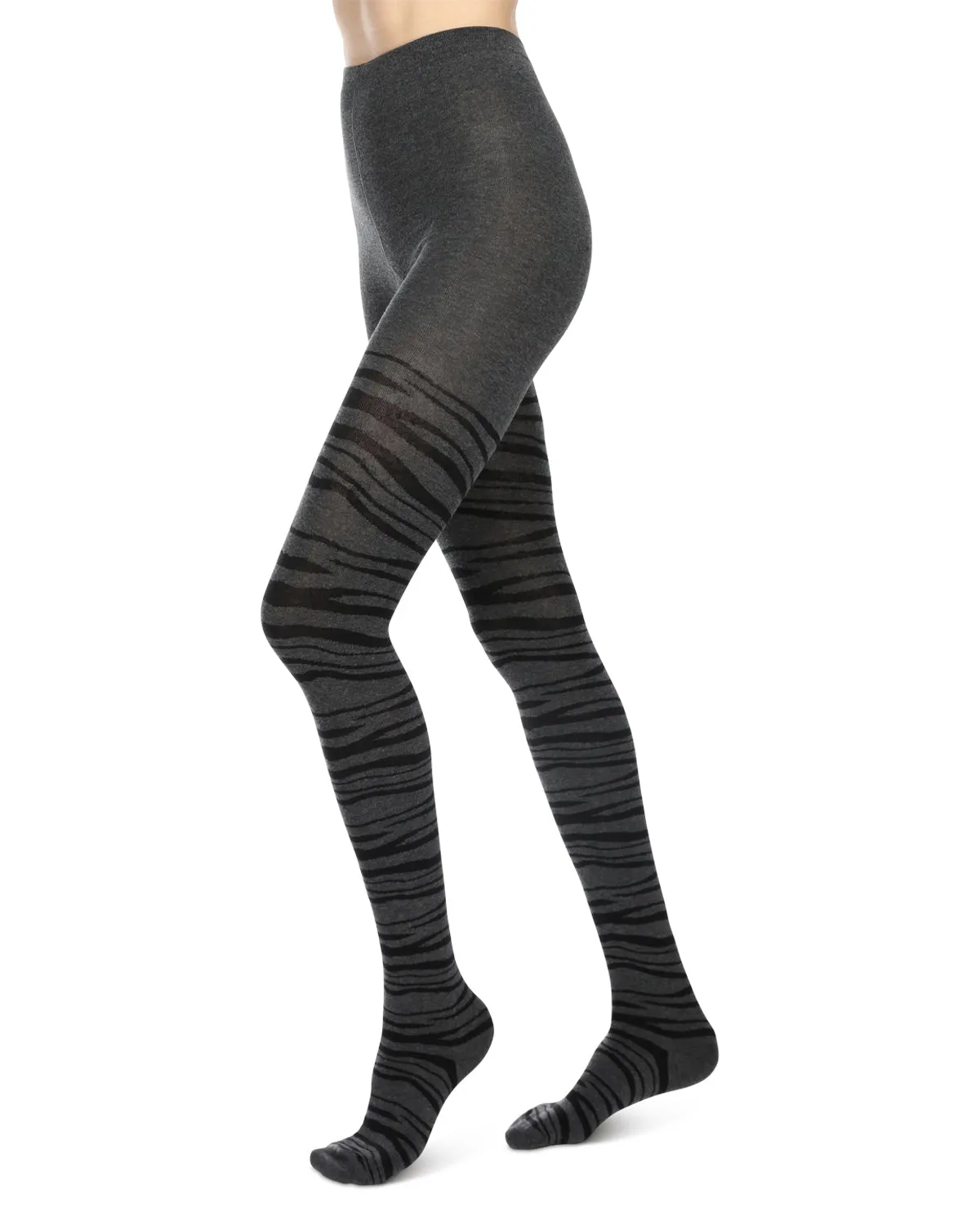 Zebra Stripe Cotton Blend Sweater Tights